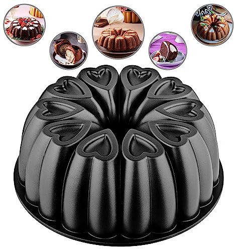MIENCA Kuchenform mit Antihaftbeschichtung, Herzform, 25,4 cm Backform, geriffeltes Aluminiumguss, leicht zu reinigen, strapazierfähig, Titanbeschichtung (Schwarz)