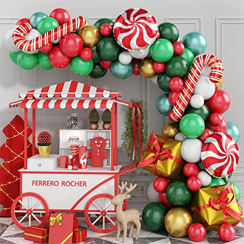 Weihnachten Luftballon Girlande, 88 Stück Weihnachten Ballon Girlande Arch Kit mit Rot Grün Weihnachts Luftballons und Geschenkbox Zuckerstangen Luftballon für Weihnachten Party Holiday Dekoration