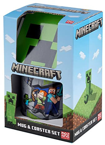 Minecraft Coffret cadeau Mug et dessous-de-verre en céramique – Mode survie et Creeper