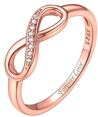 ChicSilver Bague Infini Oxyde de Zirconium Personnalisable Or Rose Argent 925 Anneau Gravé pour Femme Taille 47