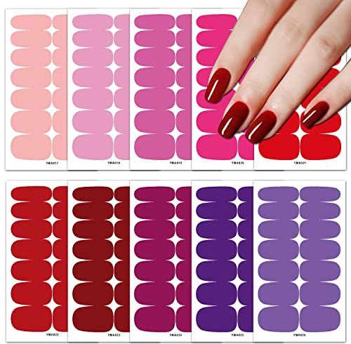 10 Sheets Solid Color Nail Polish Strips Stickers,Self Adhesive Full Nail Wraps Stickers,Gel Nail Art Decal Strips with Nail File for Women Girls Manicure Decoration (Red Color)