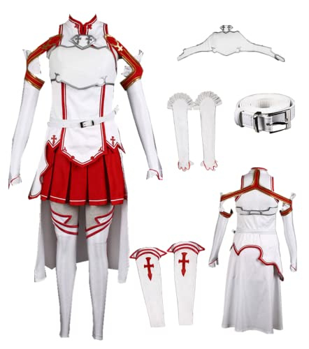 MANMICOS US-Größe Damen Yuuki Asuna Cosplay Kostüme SAO Erwachsene Weiß Full Suit
