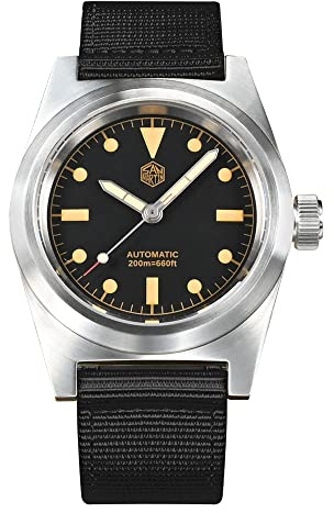 LOve Peace San Martin SN029GC Flieger Herrenuhr Vintage Military YN55 Automatik Nylonarmband Armbanduhren (Black)
