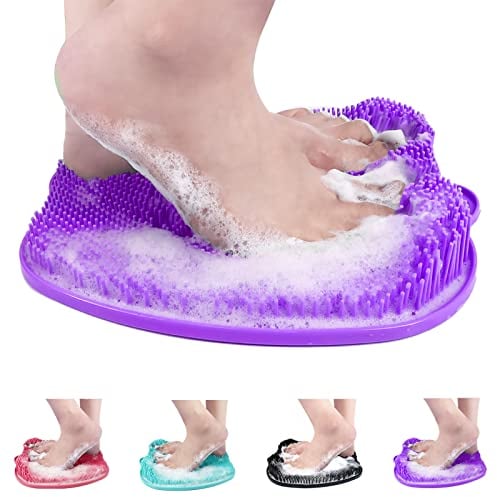 AXLOFO® Shower Foot Scrubber Mat, XL Larger Size Foot Massager Mat with Non-Slip Suction Cups - Cleans, Exfoliationl, Massages Your Feet Without Bending, Foot Circulation & Relieve Tired Feet (purple)