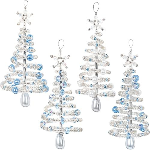 Solid Oak Nostalgisches Weihnachtsschmuck-Set mit Perlen in Cyrstal-Optik, frostige Crhistmas Trees Makes 4