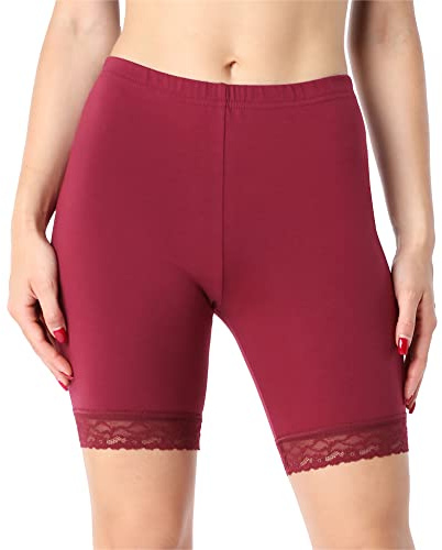 Bellivalini Damen Kurze Leggings aus Bio-Baumwolle mit Spitze für Tunika BLV50-225 (Weinrot, M)