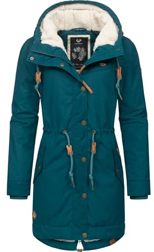 Ragwear Damen langer Mantel warme Winterjacke mit Kapuze YM-Canny Dark Green22 Gr. XL