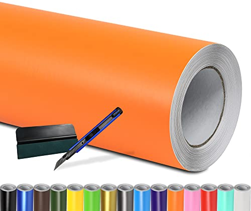 Folindo® Autofolie Orange Matt (15€/m²) | 100 x 152 cm | + Rakel & Cutter | Selbstklebende Luftkanal Folie zur Auto Folierung | Blasenfrei