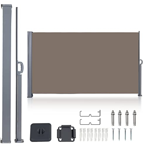 Herrselsam Paravent Extérieur Rétractable, 180x300cm Store latéral Extensible pour Balcon, Jardin, Terrasse, Brise-Vue Opaque, Protection Solaire, Brise-Vent, Auvent Latéral, Brun