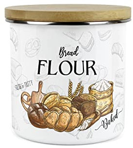 Purely Home Bread Flour Storage Canister - The Bakery Range - White Metal Enamel Kitchen Food Pantry Jar