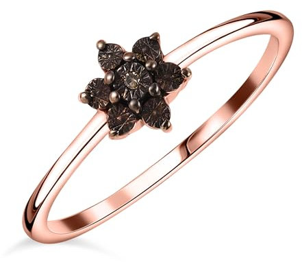 TJC Band Ring Champagne Diamond In Rose Gold Plated 925 Sterling Silver for Women Size N Prong Setting April Birthstone
