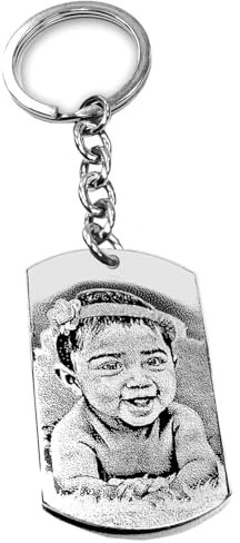 Generico Portachiavi con Fotografia Incisa | Elegante Medaglia in Acciaio Personalizzato Rettangolare o a Cuore con Foto | Piastrina Regalo con immagine e Dedica Personalizzabile