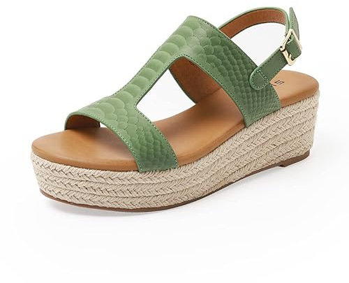 Spartiates Sandales Compensées Peep Toe Femme Paille Talon Compensé Confortable Romain Sandales Bout Ouvert Plage Taille 35-40 EU (35,Vert)