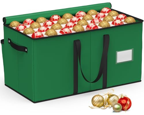 Keten Christmas Ornament Organizer Storage Box with Adjustable Dividers & Pockets for Decoration, Storage Container Fits 128 Holiday Ornaments, Dual Zipper Closure, 600D Tear-Proof Fabric (Green)