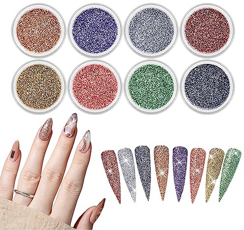 8 Colors Nail Art Glitter Powder, Shining Sugar Effect Nail Glitter Art Dust,Acrylic Nail Glitter Diamond Powder for Nail Art Design Face Body Makeup Decoration