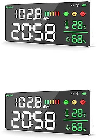Tlilyy 2X TUYA Wifi Digitaler Dezibel-Schallmesser Wandmontierter Smart Noise Tester Temperatur- und Luftfeuchtigkeitsmonitor LED-Großbildschirm