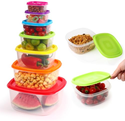 Rainberg 7PK Food Containers with Lids, Food Storage Containers, Airtight Lids, BPA-Free Suitable for Dishwasher, Freezer, Microwave. (Rainbow Colour)