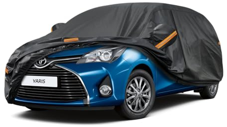 Kayme Autoplane Wasserdicht Atmungsaktiv für Toyota Yaris (1999-2025), 7 Schichten Vollgarage Autoabdeckung für Regen Sonne Staub Schutz Verkratzt, Autoabdeckung mit Reflektierenden Streifen.