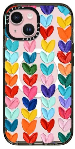 CASETiFY Impact Schutzhülle für iPhone 15, Militärqualität, Fallgetestet, 2,5 m Fallschutz, kompatibel mit Magsafe, niedliche Drucke, klare gepunktete Herzen, klares Schwarz