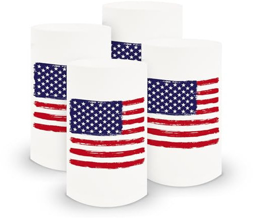 itenga 6X Windlicht Tischlicht aus Folie I USA Amerika Flagge I 6cm Durchmesser 10cm hoch I ideal als Tischdeko I geeignet für Teelichter oder LED-Kerzen
