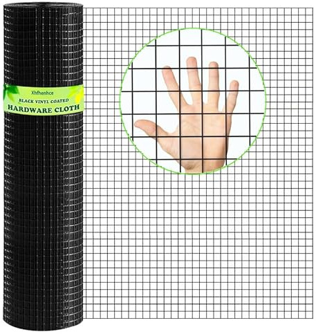 Xhfhenhce Hardware-Stoff, 2,5 cm, schwarz, vinylbeschichtetes Drahtgeflecht, 61 cm x 15,7 m, geschweißter Drahtzaun, 16 Gauge, PVC-Beschichtung, Hühnerdrahtzaun, geschweißte Maschendraht-Rolle für