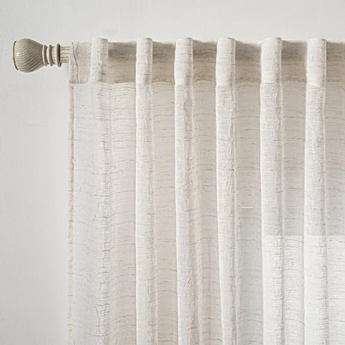 MYSKY HOME Gardinen Vorhänge Wohnzimmer Gardine Boho Vorhang Rückseitenlasche 2er Set Gardine Leinenoptik Halbtransparent Falten Curtains for kinderzimmer, H 260 x B 140 cm, Beige