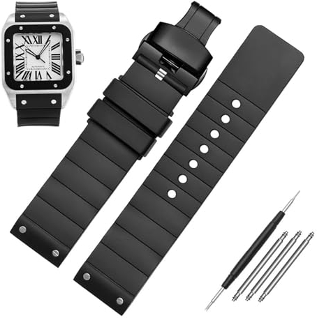BRART Uhrenarmband für Cartier Santos Sandoz Santos 100, Silikon, Uhrenarmband für Damen und Herren, 23 mm, Schwarz, 23 mm, Achat