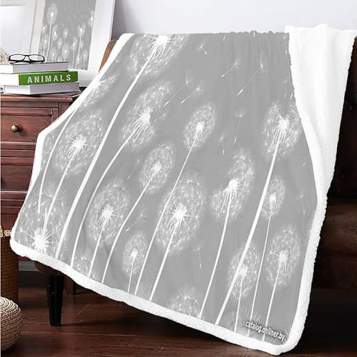 Löwenzahn Sherpa Decke 130x150cm Kuscheldecke Flauschig Fleecedecke Grau Klein Winter Dicke Warm Kunstfelldecke für Kinder Knie Sofa Wohnzimmer