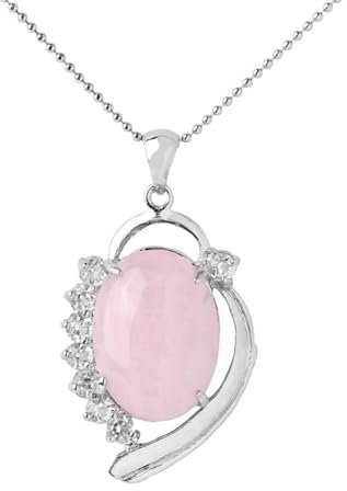 GONMFKM Collier en Pierre Élégant Pendentifs Coeur Colliers Cabochon Perle Quartz Zircon Pendentifs en Pierre De Quartz Rose Naturel avec Chaîne De Perles, Personnalité Créative À La Mode Accessoire
