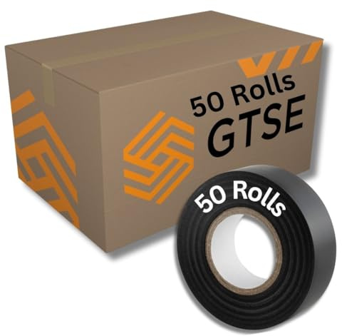 GTSE Black Electrical Tape, 19mm x 20m, Bulk Box of 50 Rolls, Strong Self-Adhesive PVC Insulation Tape for Insulating, Repairing and Protecting Electrical
