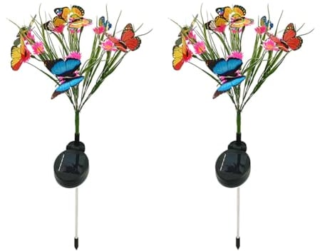 BomKra Solar Lights Outdoor Garden, Solar Butterflies Lights and 14 Daisies Solar Flower Lights Garden Stake, Solar Landscape Lighting for Yard Lawn Patio Garden Pathway Decoration (Pink 2PCS)