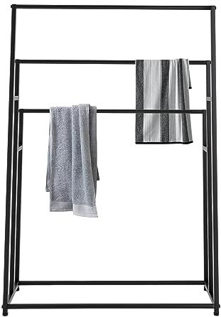 Grand porte-serviettes sur pied à 3 niveaux - Porte-serviettes de bain surdimensionné pour sécher les serviettes de bain pour chambre à coucher, salle de bain ou piscine (noir)