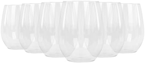Argon Tableware Reusable Plastic Glasses - 300ml - Pack of 6 - Stemless Wine Glasses - Clear Cocktail Champagne Tumbler Drinking Cups for Garden, Parties, Weddings, BBQ and Picnic