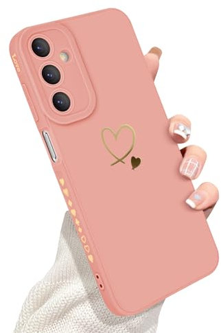 Newseego Compatibile con Samsung Galaxy A15 Cover, Cute Gold Love Heart Pattern Donne Ragazze Morbido Silicone Liquido Protezione Fotocamera Cornice Laterale per Samsung Galaxy A15 - Rosa