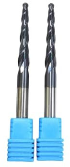 Schaftfräser mit Kugelkopf 2 Stück, 6 mm * R1,5 * 30,5 * 75L, TiALN-Vollhartmetall-Schaftfräser, konischer Holzbearbeitungs-Fräser, 2 Nuten, konische Kugelnase