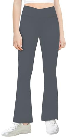 BIG ELEPHANT Schlag-Leggings für Mädchen, überkreuzte Schlaghose mit hoher Taille und Taschen für Yoga und Tanz