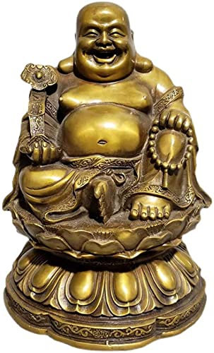 Buddha Statue,Chinesische Feng Shui Buddha Figur, Buddha-Statue, Maitreya-Statue, sitzende Buddha-Skulptur, Messinghandwerk, antikes dekoratives Heim, Schreibtisch-Display, Sammlung, buddhistisches Gl