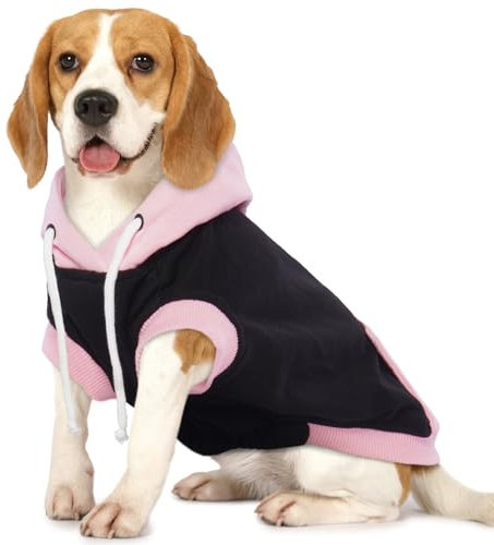 Hjumarayan Hoody Hund - Hunde Hoodie Mittlere Hunde Ärmellose Hoodie Hund Farbblock Hundesweatshirt Baumwoll Hundepullover Hoodie Hunde Kapuzenpullover für Frühling, Herbst und Winter (Rosa L)