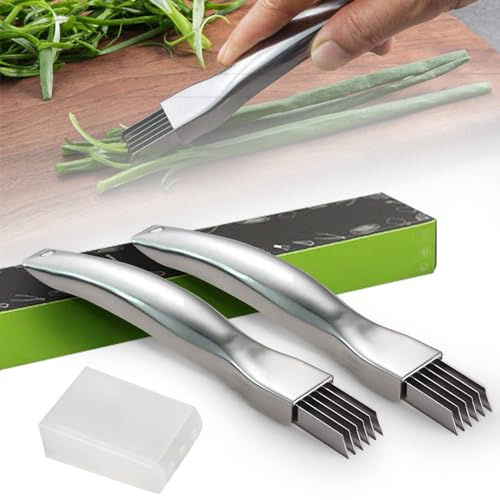 Spring Onion Slicer,Edelstahl Scallion Slicer, Zwiebelmesser Zwiebel Shredder Messer Scallion Cutter Obst Gemüse Lebensmittel Knoblauch Chopper für Küche Restaurant (2PCS)