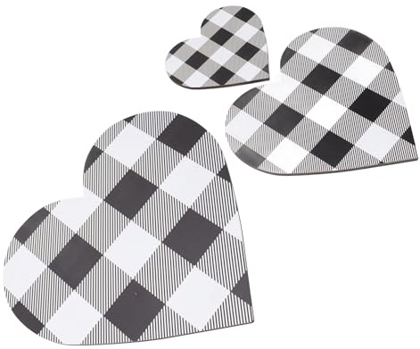 Herzförmiges Holzschild-Set, 12 Cm, Kleines Herz, 18 Cm, Mittleres Herz, 25 Cm, Großes Herz, Kariertes Buchsbaum-Hängeschild für Küche, Schlafzimmer, Badezimmer