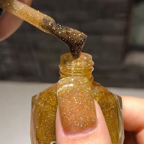 Glitter Nail Polish, Glitter Nail Varnish, Diamond Glitter Quick Dry & Long Lasting Nail Polish No UV Lamp Curing, Chip Resistant, Non-Toxic, Quick Drying, At Home & Salon Manicure (19#Gold)