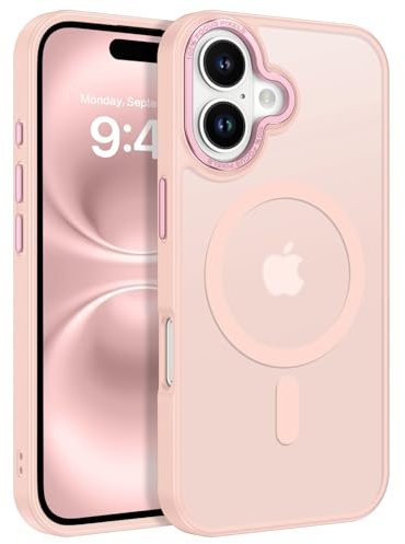 VENINGO Magnetic for iPhone 16 Case, Compatible with Mag Safe Matte Translucent TPU Bumper Shockproof 360 Full Body Protective Slim Case for iPhone 16 6.1 inch,Girly Pink