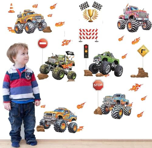 Wandtattoo Traktor,Wandtattoo Kinderzimmer,Wanddekoration,Rennwagen Wandaufkleber, Straßenfahrzeug Wandaufkleber, Kinderspielzimmer, Wanddekorationen, Geschenke Lastwagen Wandsticker