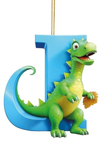 JUCHRZEY niedliche Drachen-Hängeanhänger aus Acryl mit Hängeseil, Dinosaurier-Buchstabenform, hängende Verzierung, Alphabet-Cartoon-Anhänger for den Weihnachtsbaum