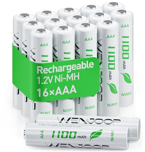 WENJOOP Rechargeable AAA Batteries 16 Pack, 1100 mAh High Capacity NiMH AAA Rechargeable Batteries, Pre-Charged and Long-Lasting 1.2V Low Self Discharge High-Performance Triple AAA Batteries