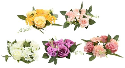 IMIKEYA Künstliche Blumen Kerzenringe Dekorative Tischkränze Für Hochzeiten Kerzenhalter Für Den Festlichen Tisch Pink Und Pfirsichrosa