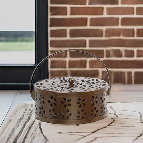 Porte-bobine anti-moustiques : porte-encens en métal avec couvercle de poignée, support mobile pour salon, bureau, salle de méditation et salle de yoga (noir)