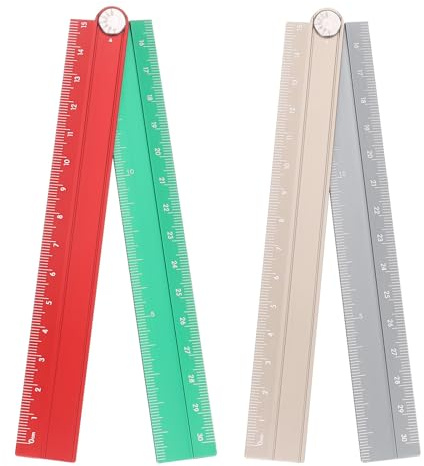 sourcing map 2pcs Folding Straight Ruler 30cm Metric Aluminum Alloy Protractor Foldable Angle Ruler Geometric Measuring Tool with Angle Line for Architects Artists Office, Gold Silver/Red Green