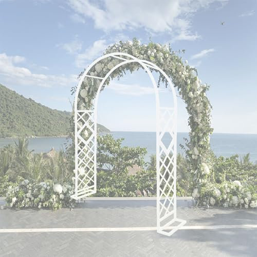 Rankgitter aus Metall, weiß, für Kletterpflanzen, robust und pulverbeschichtet, Gartenpavillon, Pergola, robuster Rosenbogen, 340 x 230 cm