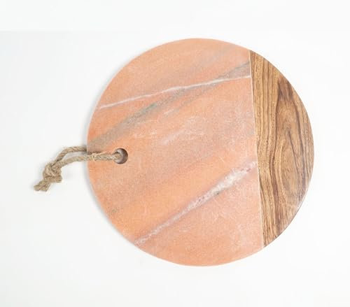 Vayu Earth Handcrafted Rustic Round Marble and Wood Cheeseboard 30 x 30cm